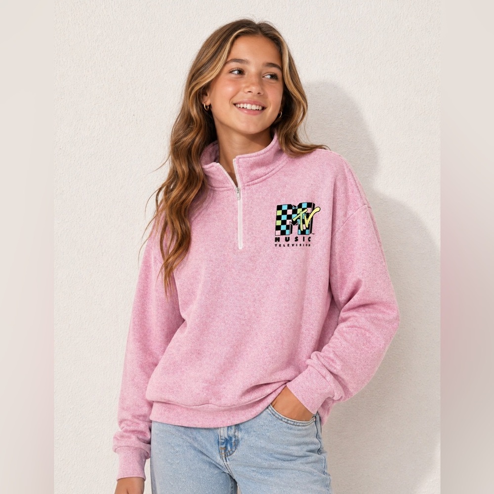MTV Junior Light Pink Crewneck Tag Detail Sweatshirt XL